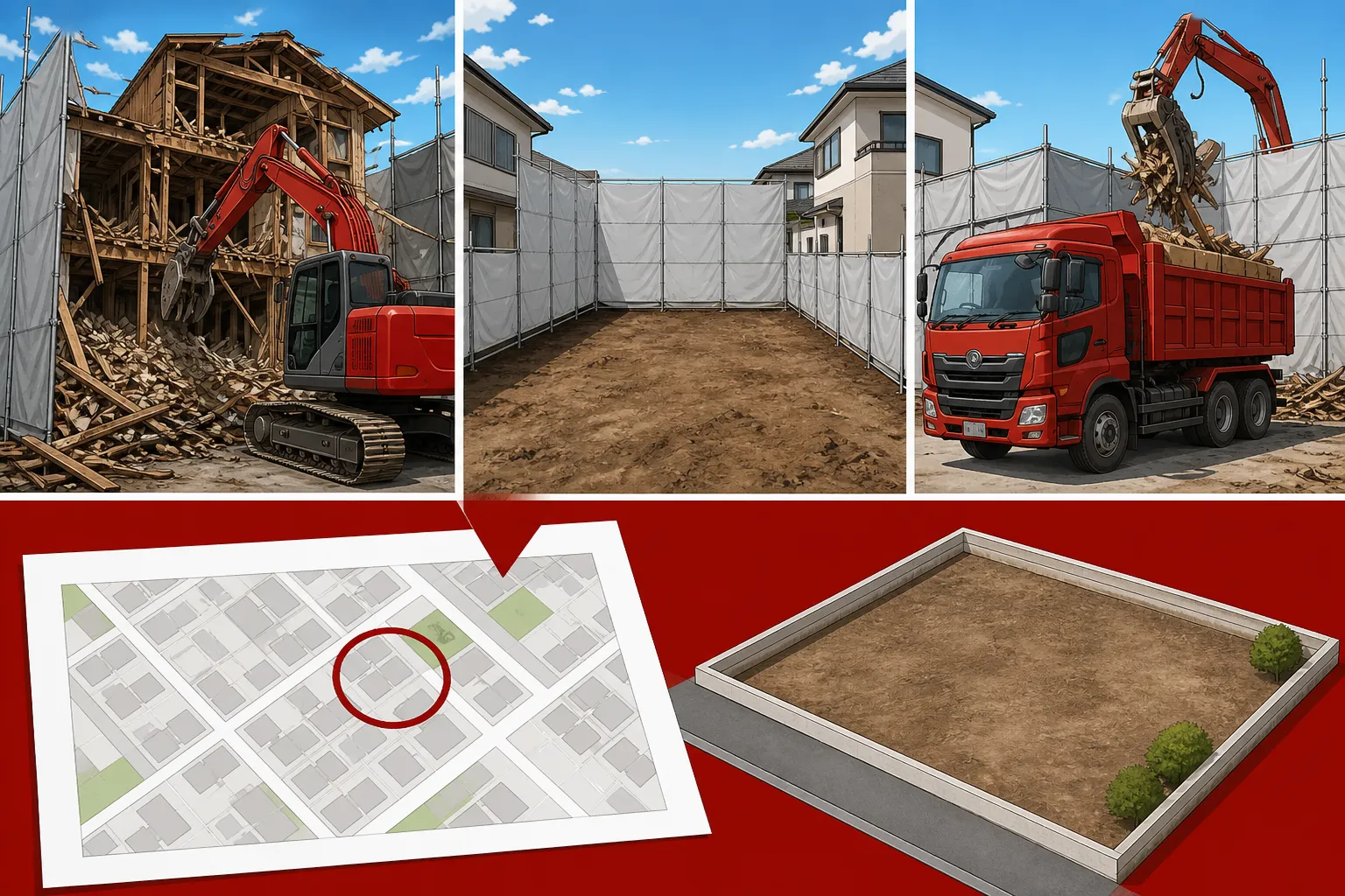 実際にGoogleマップを印刷し、対象の建物があった場所に赤いマーカーで丸を付けた案内図のサンプル写真。]