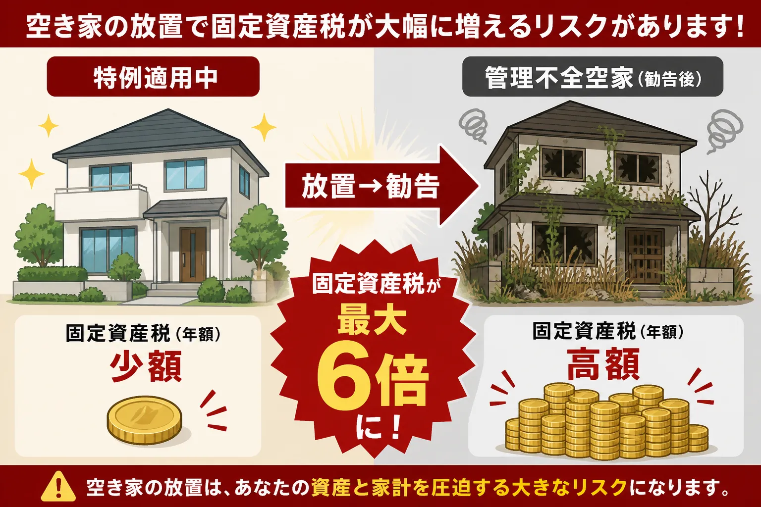 日本の木造住宅・空き家の解体現場を写実的に描いたビジュアル。重機・養生シート・整地後の更地など。基調色は #9a0300。実在する企業のロゴ・看板・車体・人物の顔は描かない。画像内に文字を入れない（図