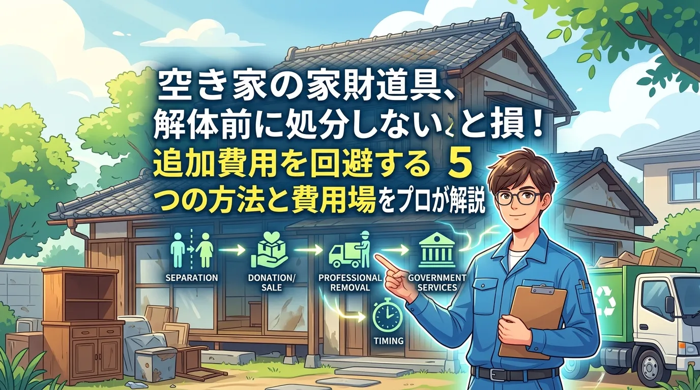 空き家の家財道具、解体前に処分しないと損！追加費用を回避する5つの方法と費用相場をプロが解説
