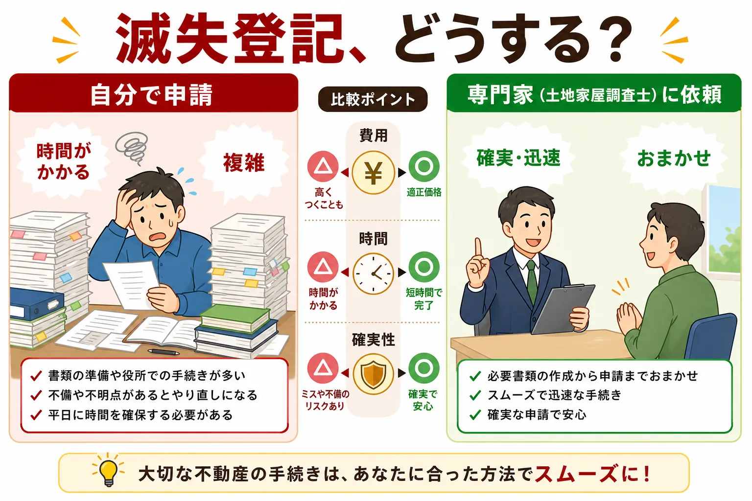 日本の木造住宅・空き家の解体現場を写実的に描いたビジュアル。重機・養生シート・整地後の更地など。基調色は #9a0300。実在する企業のロゴ・看板・車体・人物の顔は描かない。画像内に文字を入れない(図