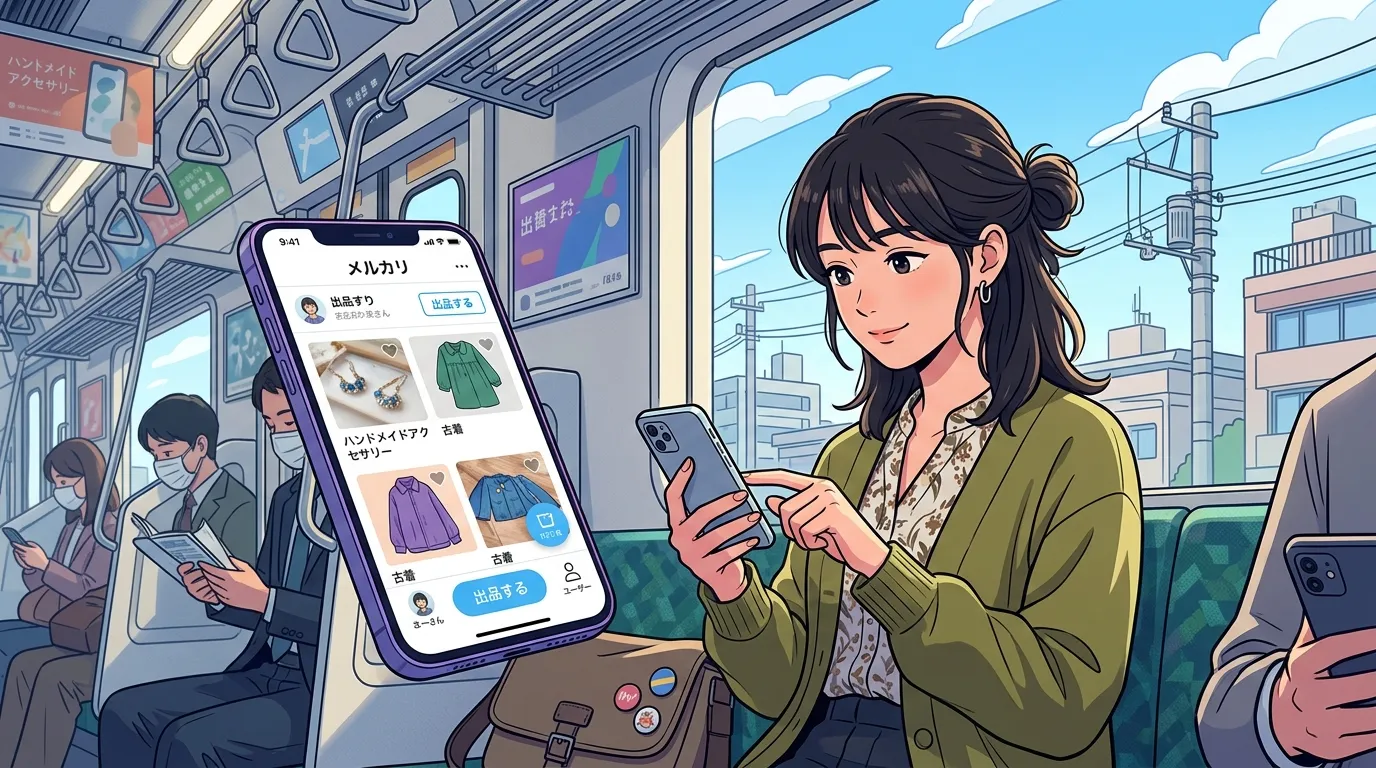 スマートフォンでフリマアプリを操作している写真]