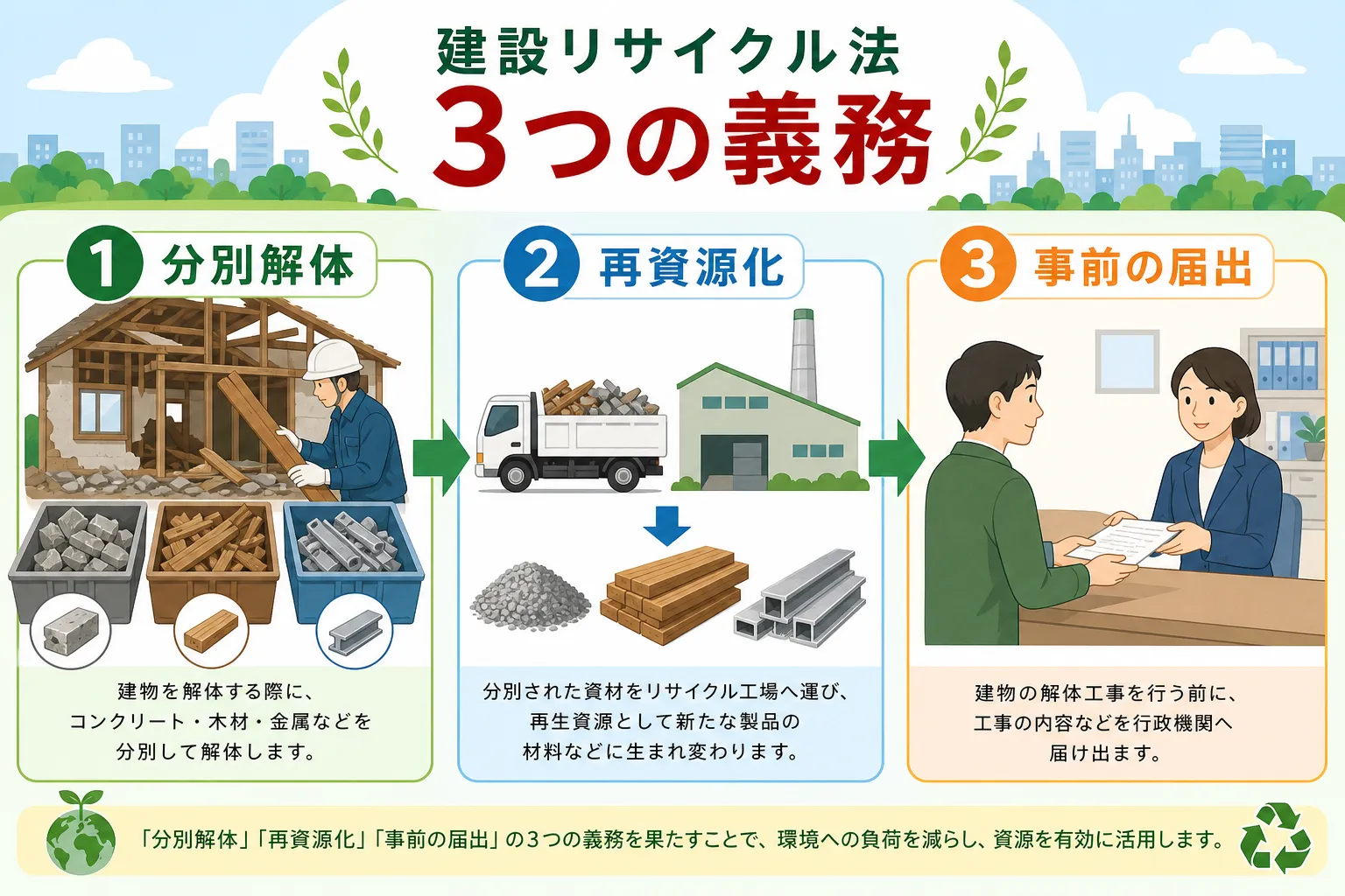 日本の木造住宅・空き家の解体現場を写実的に描いたビジュアル。重機・養生シート・整地後の更地など。基調色は #9a0300。実在する企業のロゴ・看板・車体・人物の顔は描かない。画像内に文字を入れない(図
